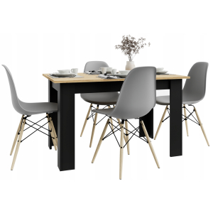 Stół kuchenny 120x80 Dąb Craft + Czarne nogi + 4 krzesła Skandynawskie Milano Szare
